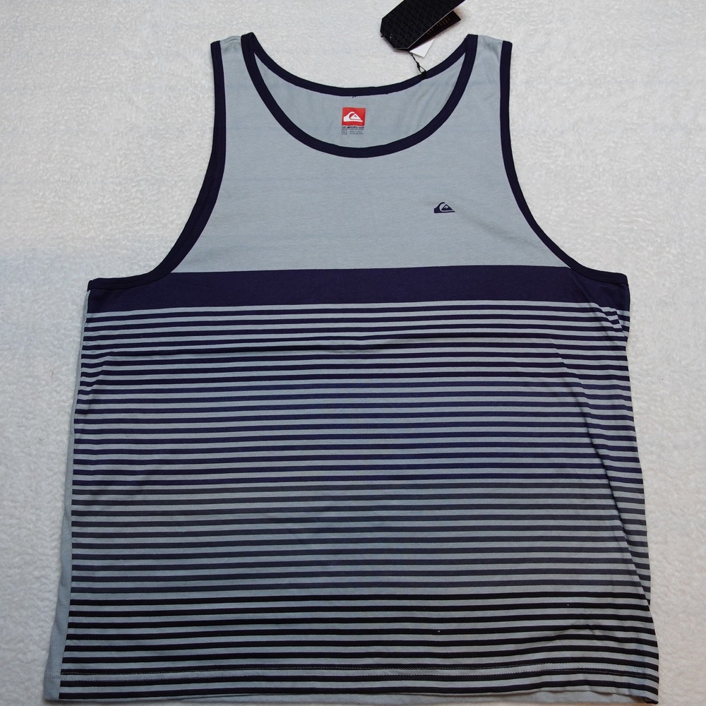 Quiksilver Tank Top Mens XL Quarry Blue Striped Cotton Surf QS000983M